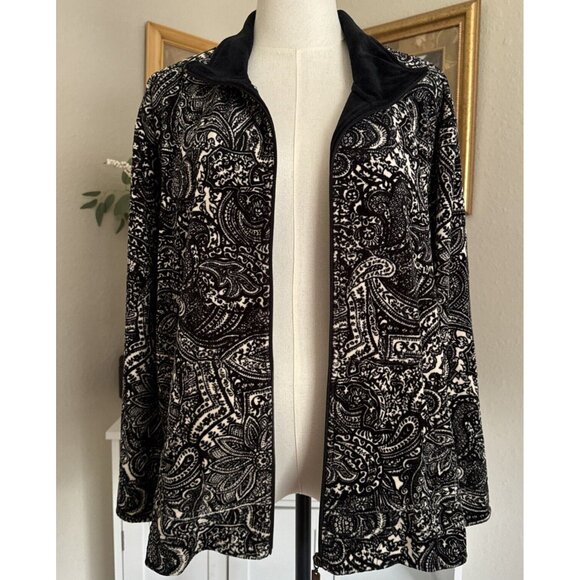 Vintage Women’s Velour Halter Active Sweater Black White Full Zip Size 1X - Picture 4 of 13